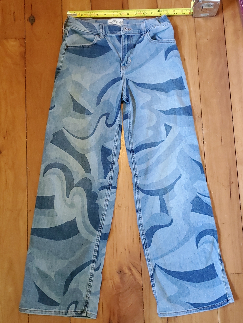 "Psychedelic Swirl" abercrombie kids Light Blue High-Rise Wide Leg Jeans